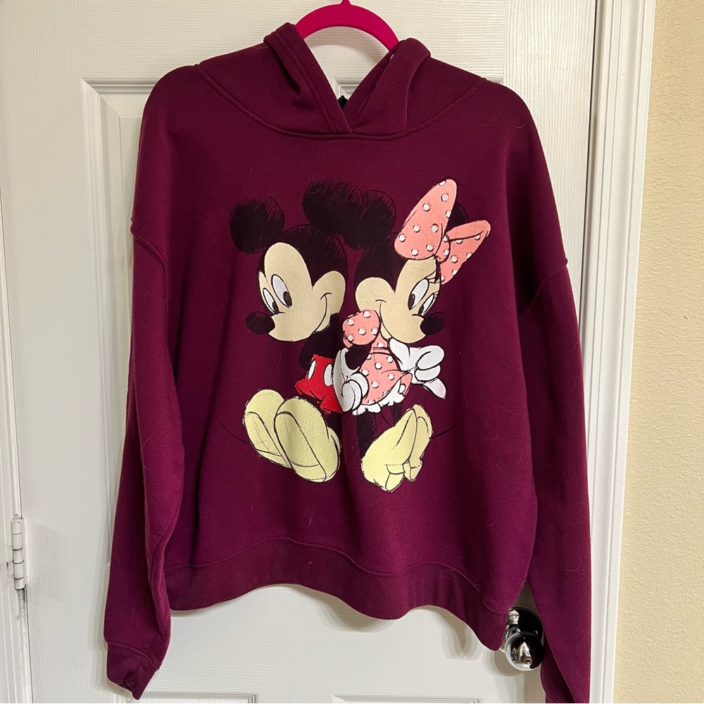 Mickey and Minnie Maroon Hoodie